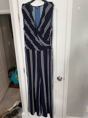 Lauren Ralph Lauren Navy and White Striped Wrap Jumpsuit